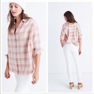 Madewell Central Long Sleeve Button Down Shirt in Pink Danville Plaid size xs